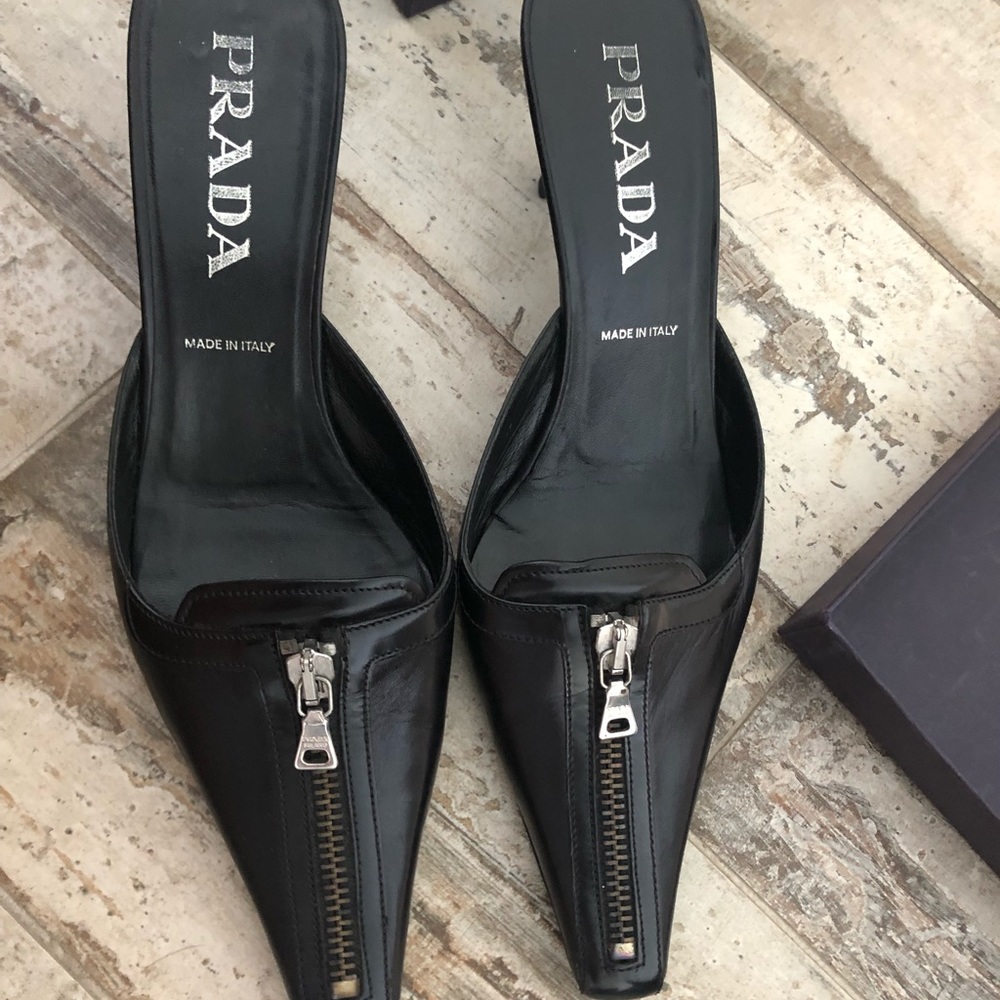 Prada heels with silver zipper